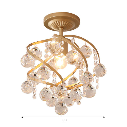 Postmodern Spiral Crystal Ball Semi Flush Ceiling Light