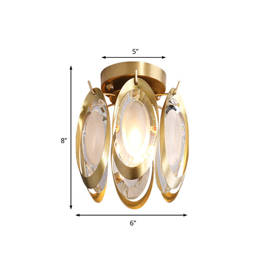 Modern Brass Semi Flush Mount Ceiling Light with Oval Metal and Crystal Accent