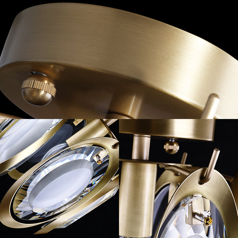 Modern Brass Semi Flush Mount Ceiling Light with Oval Metal and Crystal Accent