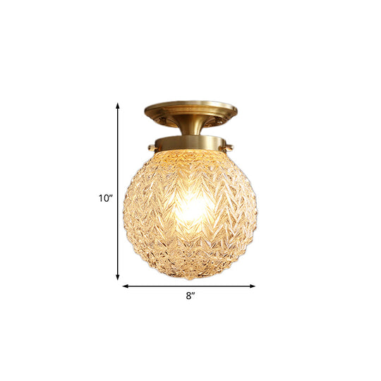 Postmodern Crystal Globe Semi Flush Mount Ceiling Light with Textured Brass Finish