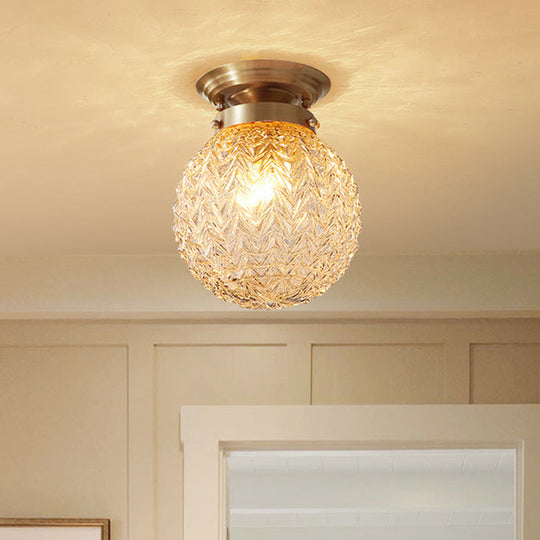 Postmodern Crystal Globe Semi Flush Mount Ceiling Light with Textured Brass Finish