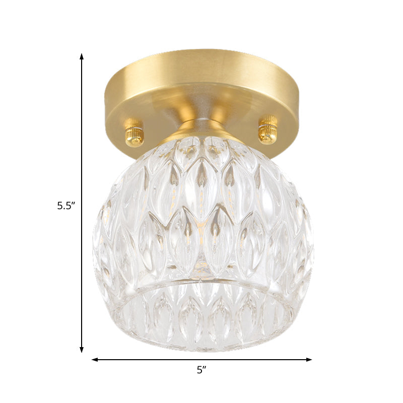 Modern Dimpled Crystal Flush Mount Ceiling Light for Corridor - 1 Brass Fixture