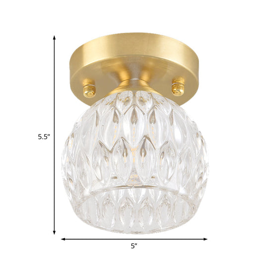 Modern Dimpled Crystal Flush Mount Ceiling Light for Corridor - 1 Brass Fixture