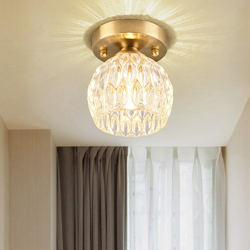 Modern Dimpled Crystal Flush Mount Ceiling Light for Corridor - 1 Brass Fixture