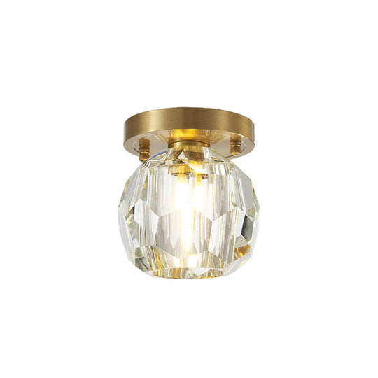 Contemporary Crystal Globe Flush Mount Ceiling Light for Corridor - 1 Light Brass Fixture