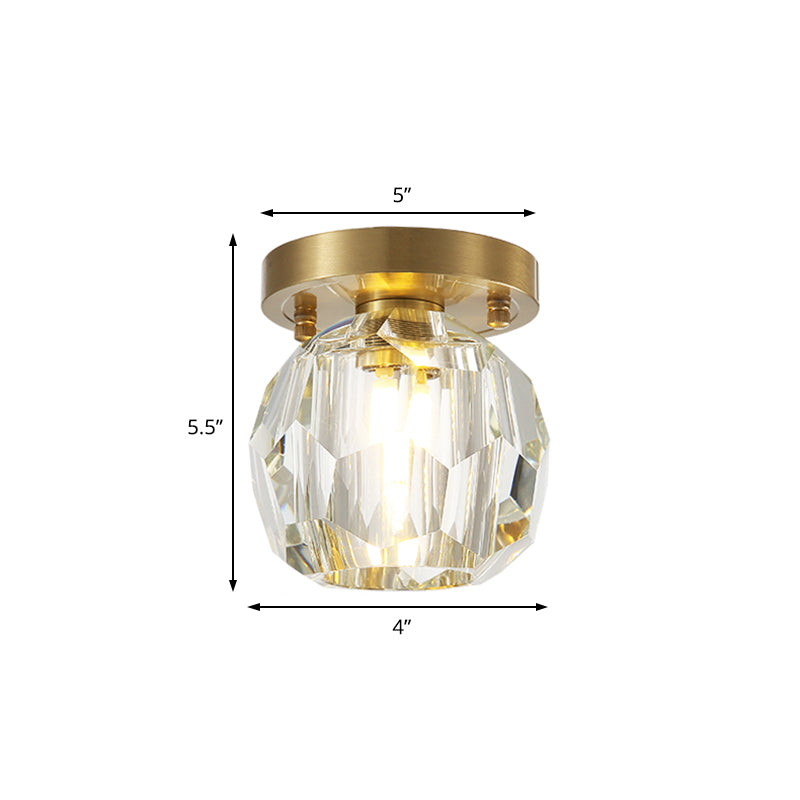 Contemporary Crystal Globe Flush Mount Ceiling Light for Corridor - 1 Light Brass Fixture