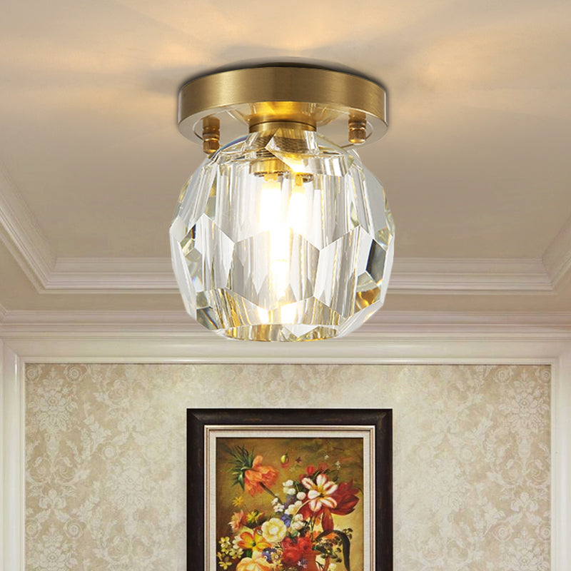 Contemporary Crystal Globe Flush Mount Ceiling Light for Corridor - 1 Light Brass Fixture