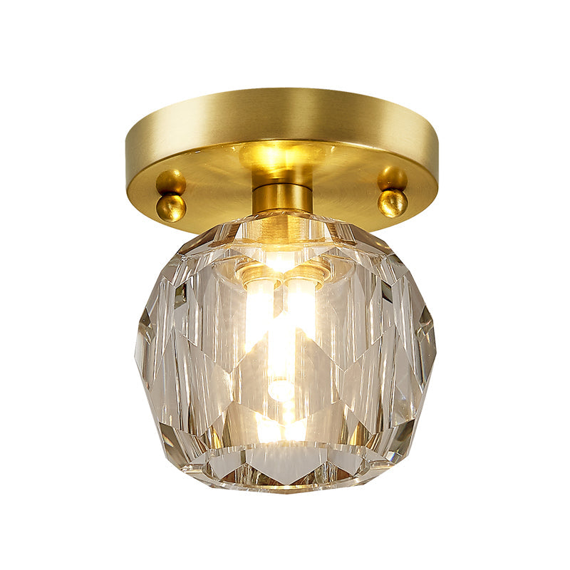 Modern Brass Ceiling Light with Faceted Crystal Globe Shade