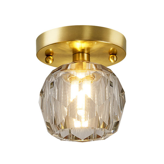 Modern Brass Ceiling Light with Faceted Crystal Globe Shade