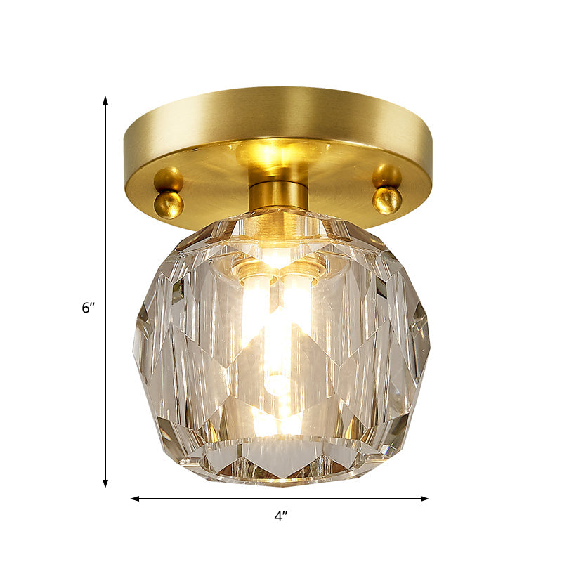 Modern Brass Ceiling Light with Faceted Crystal Globe Shade