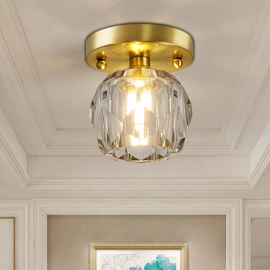 Modern Brass Ceiling Light With Faceted Crystal Globe Shade