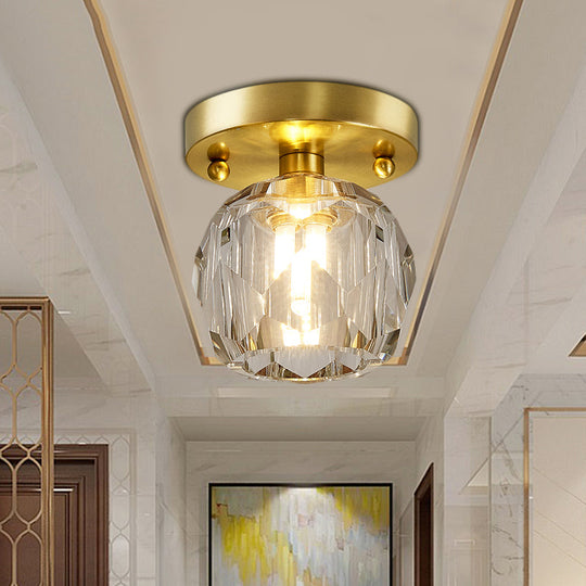 Modern Brass Ceiling Light with Faceted Crystal Globe Shade