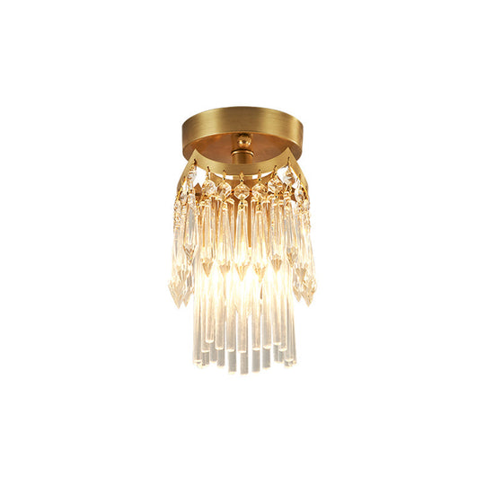 Modern Brass Cylinder Ceiling Light with Crystal accents - Ideal for Corridor