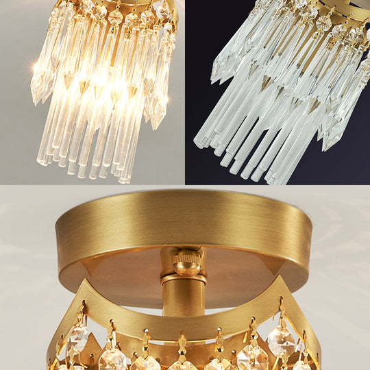 Modern Brass Cylinder Ceiling Light with Crystal accents - Ideal for Corridor