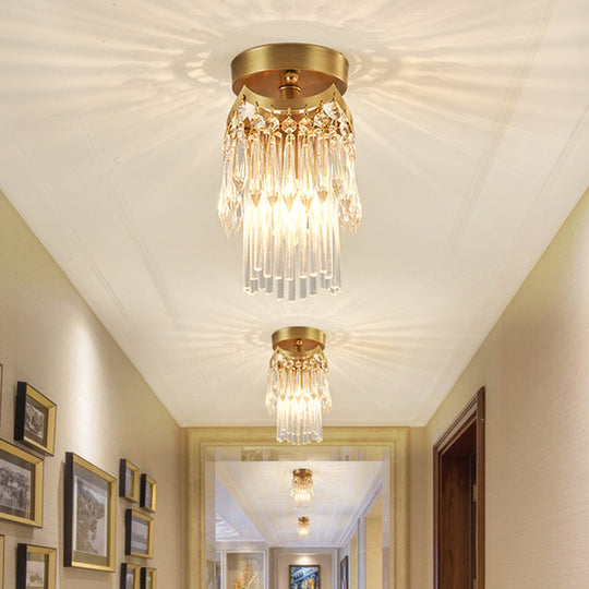 Modern Brass Cylinder Ceiling Light with Crystal accents - Ideal for Corridor