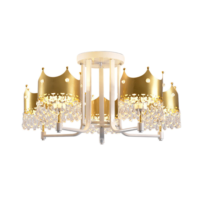 Modern Crown Shape Chandelier Light - Waterdrop Crystal - 5 Lights - Gold Ceiling Fixture