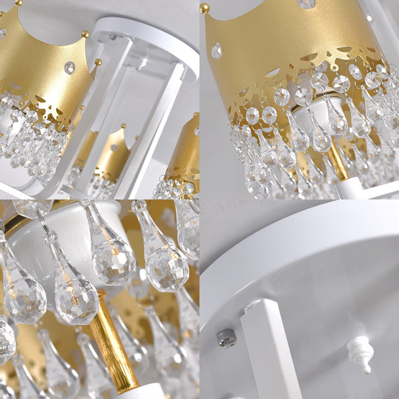 Modern Gold Crown Chandelier With Waterdrop Crystal Accents - 5 Lights