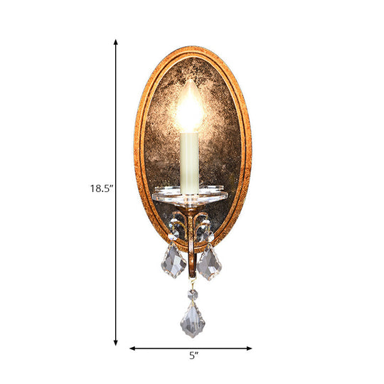 French Country Clear Crystal Wall Sconce - Antique Brass 1-Head Lighting