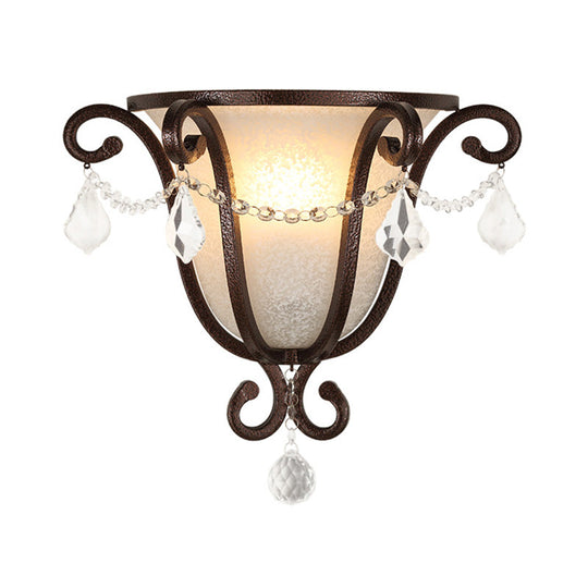 Antique Style Rust Urn Shaped Wall Sconce With Frosted Handblown Glass - Elegant Lighting For Living