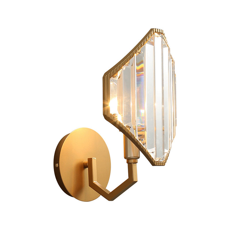 Brass Rhombus Wall Sconce With Clear Crystal Prism - Contemporary 1-Light Metal Lamp