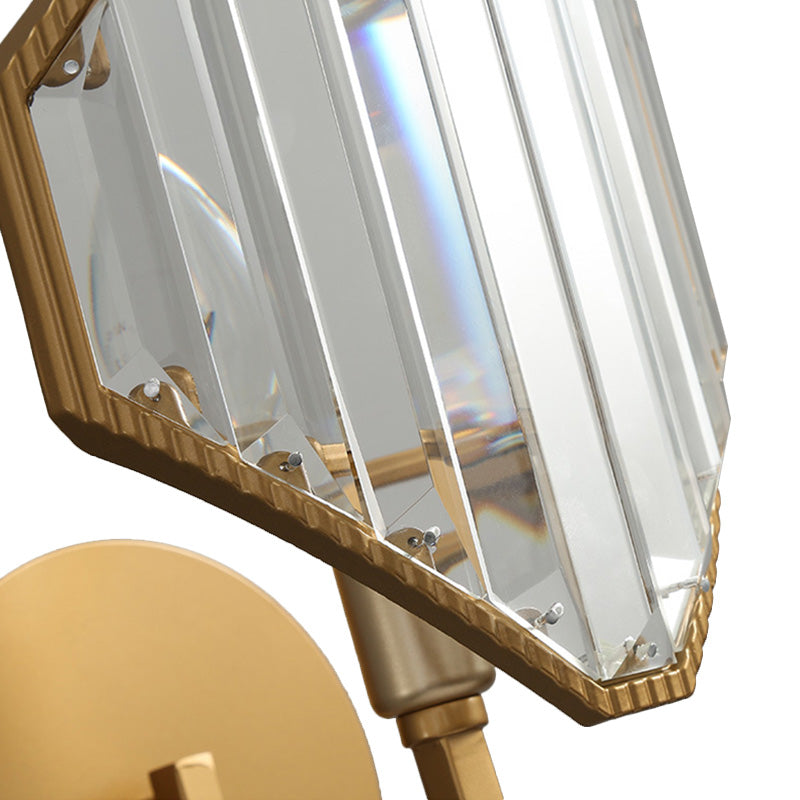 Brass Rhombus Wall Sconce With Clear Crystal Prism - Contemporary 1-Light Metal Lamp