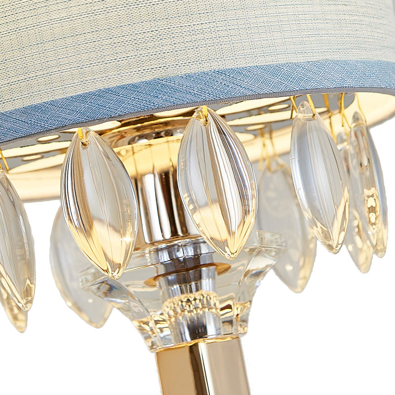 Contemporary Gold Drum Fabric Shade Wall Sconce With Crystal Deco - 1 Bulb Light