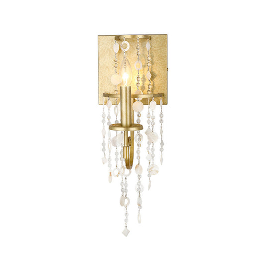 Vintage Style Brass Wall Sconce With Crystal Beaded Strand And Shell Deco - Exquisite Lighting