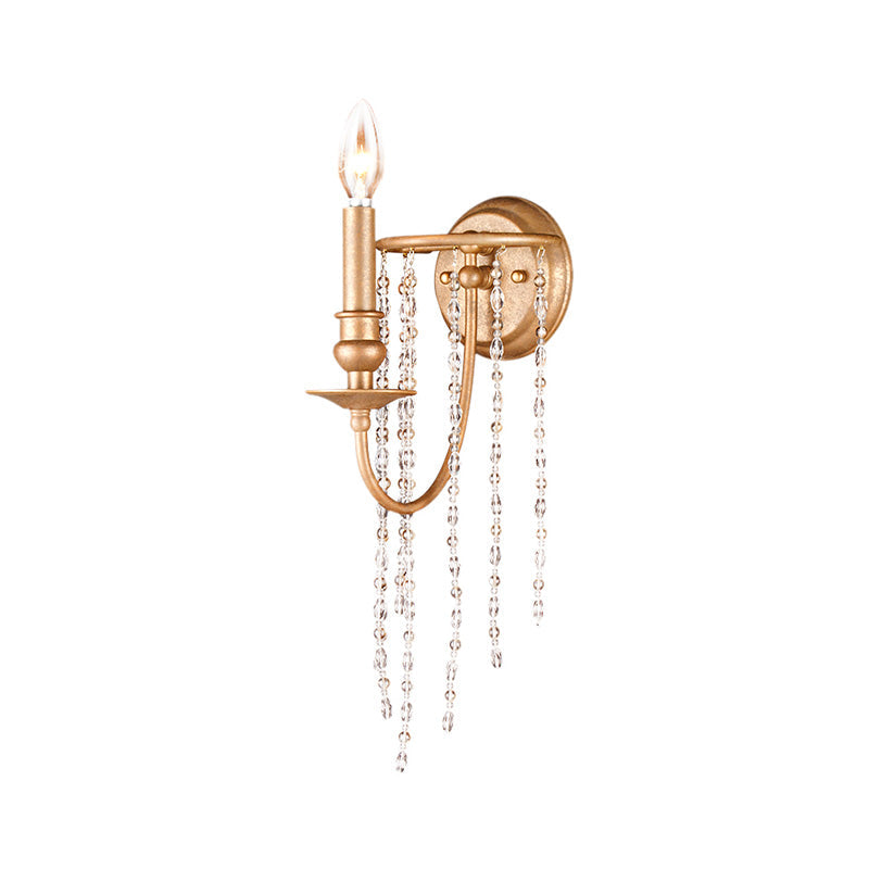 Modern Style Metal Wall Mounted Lamp With Clear Crystal Beaded Strand - 1 Head Copper Sconce Light