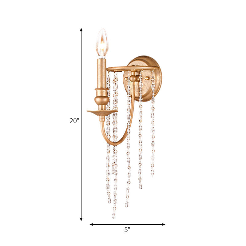 Modern Style Metal Wall Mounted Lamp With Clear Crystal Beaded Strand - 1 Head Copper Sconce Light