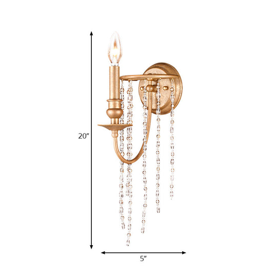 Modern Style Metal Wall Mounted Lamp With Clear Crystal Beaded Strand - 1 Head Copper Sconce Light