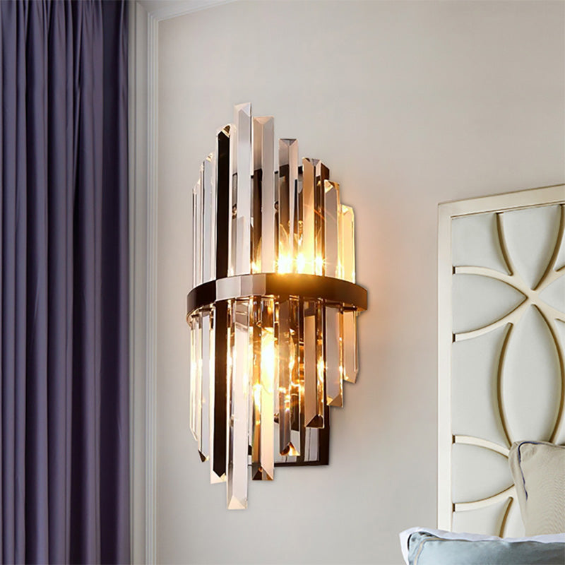 Modernist Clear Crystal Prism Sconce Lighting: 1-Light Black Wall Mounted Lamp For Bedside