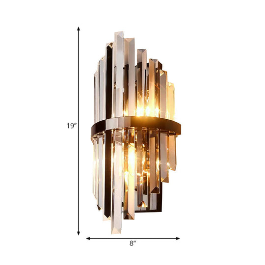 Modernist Clear Crystal Prism Sconce Lighting: 1-Light Black Wall Mounted Lamp For Bedside