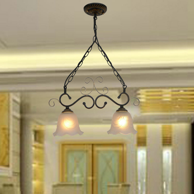 Traditional Flared Frosted Glass Pendant Light Fixture - 2/3 Lights Black 2 /