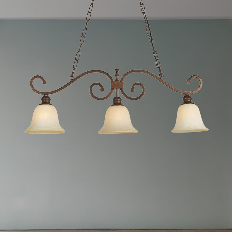 White Glass Bell Pendant Light - Classic Island Lighting With 3 Lights For Dining Room