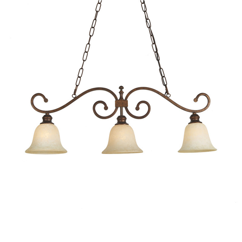 White Glass Bell Pendant Light - Classic Island Lighting With 3 Lights For Dining Room