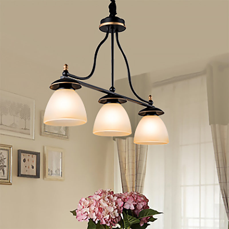 Black Glass Barrel Island Pendant Light - Classic 3-Light Dining Room Hanging Fixture