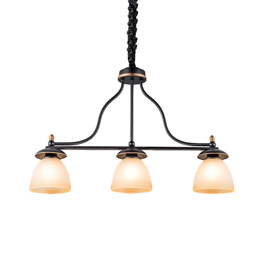 Black Glass Barrel Island Pendant Light - Classic 3-Light Dining Room Hanging Fixture