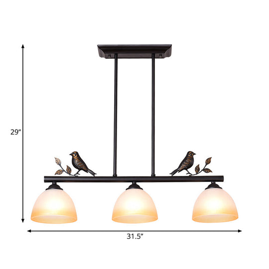 Traditional White Glass Barrel Pendant Light With Birds - 3-Light Black Dining Room Island Fixture