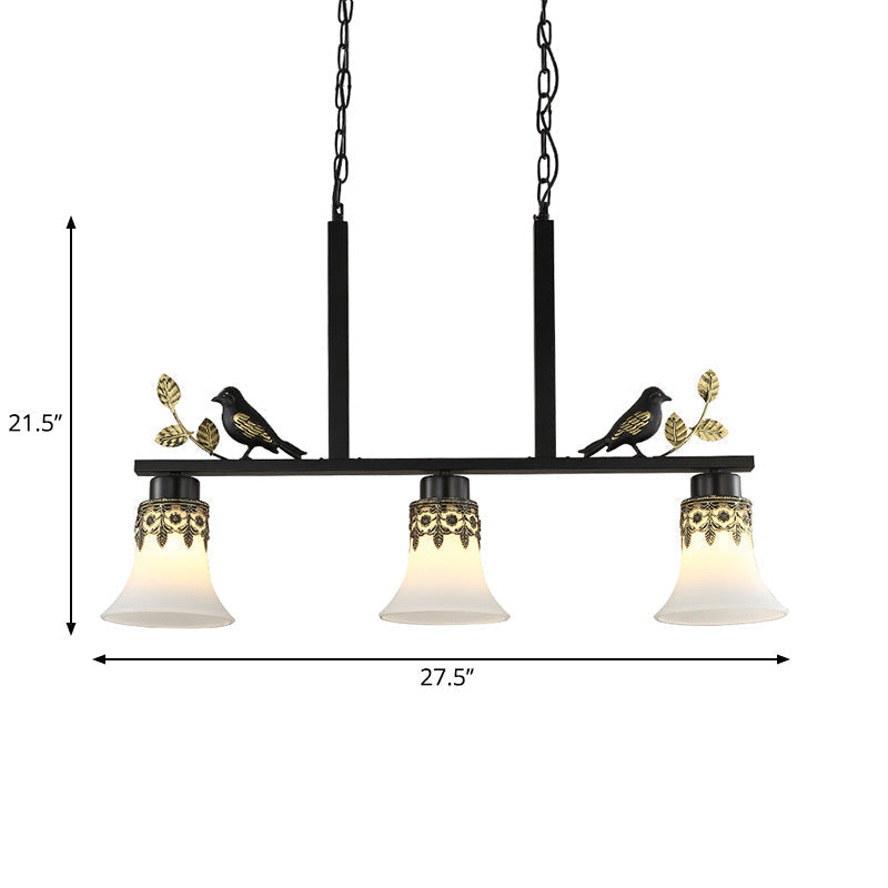 Classic Black Hanging Lamp Kit - Bell Dining Room Island Pendant Light With Frosted Glass And 3