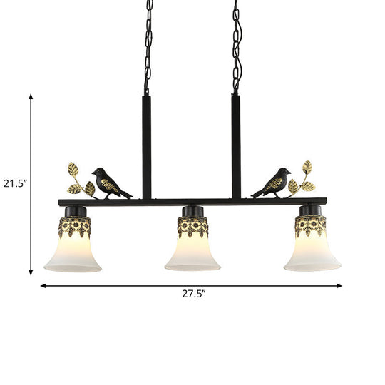 Classic Black Hanging Lamp Kit - Bell Dining Room Island Pendant Light With Frosted Glass And 3