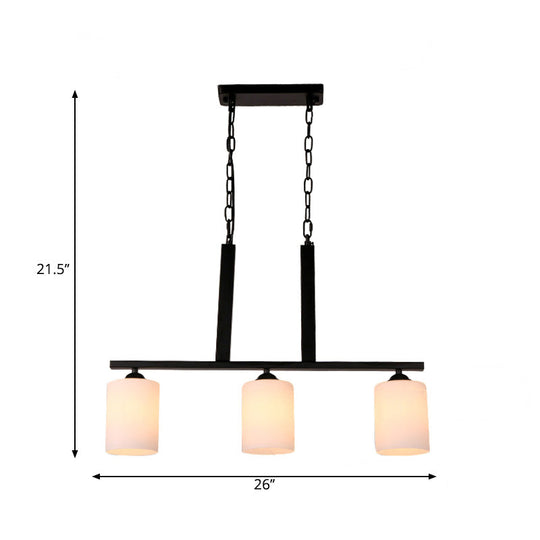 Frosted Glass Black Island Pendant Light Kit For Dining Room With 3 Lights - Traditional Style