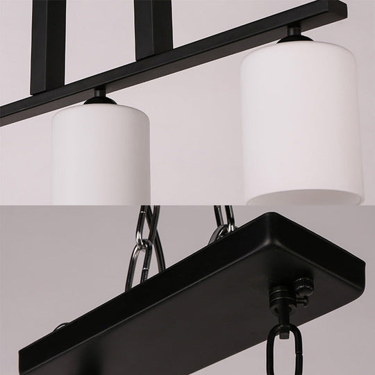 Frosted Glass Black Island Pendant Light Kit For Dining Room With 3 Lights - Traditional Style