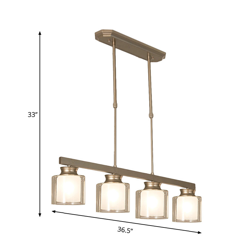 Traditional Gold Island Hanging Lamp With Clear Glass Shade Ideal For Dining Rooms - 3/4 Lights