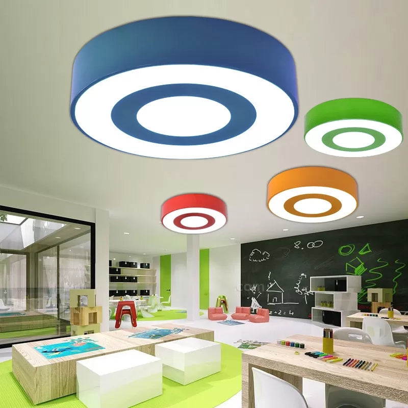 Bright-Colored Acrylic Flush Mount Ceiling Light for Kindergarten with Kids' Concentric Circle Design