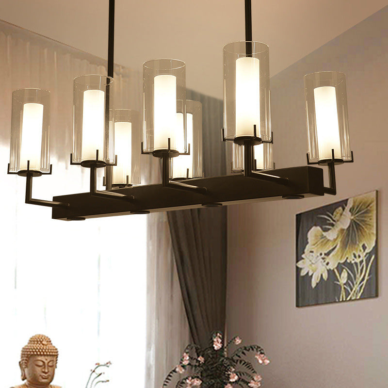 Cylinder Clear Glass Island Light - Traditional Pendant Lighting 8 / Black