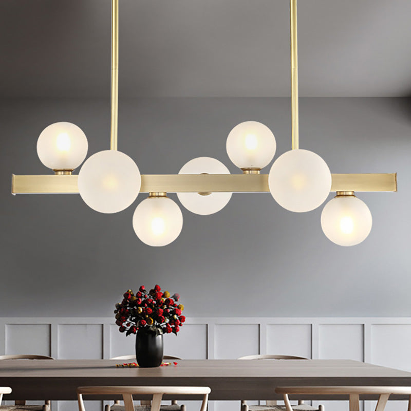 Traditional Spherical Frosted Glass Pendant Light - Gold 7/12 Lights Dining Room Island Lighting