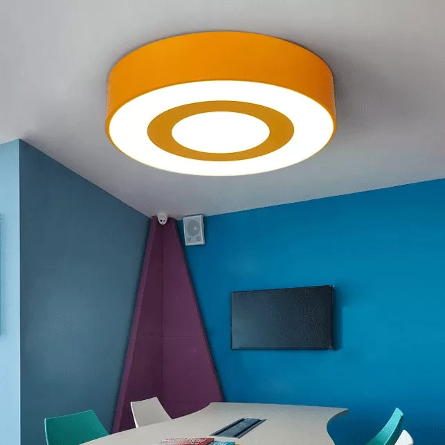 Bright-Colored Acrylic Flush Mount Ceiling Light for Kindergarten with Kids' Concentric Circle Design