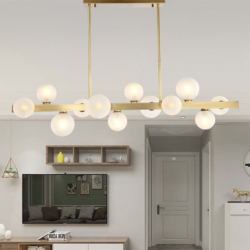 Traditional Spherical Frosted Glass Pendant Light - Gold 7/12 Lights Dining Room Island Lighting 12