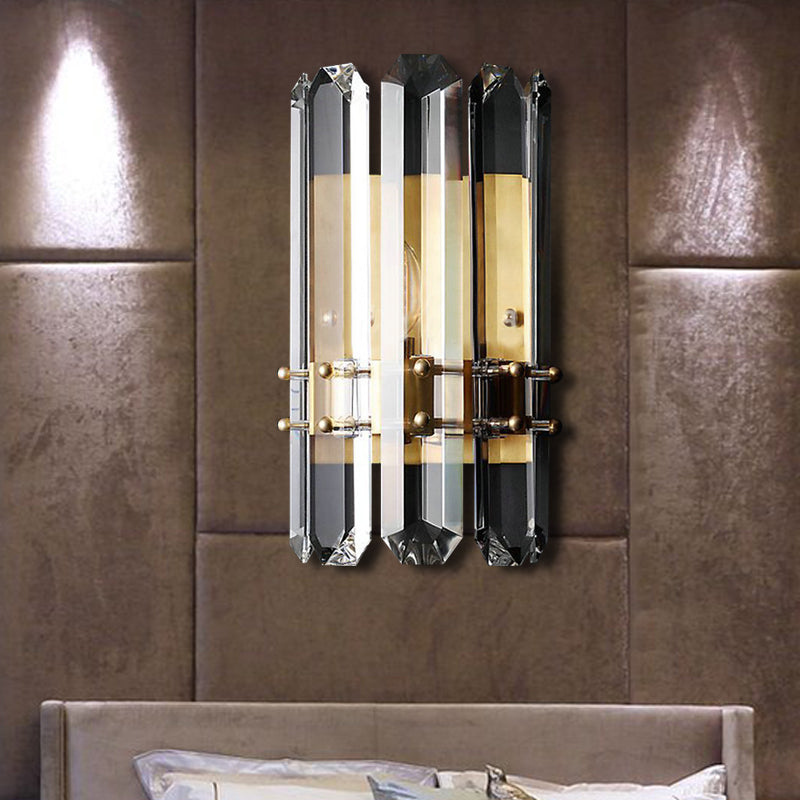 Contemporary Chrome/Gold Wall Sconce With Clear Crystal Prism - Elegant Bedside Mounted Lamp 1 /