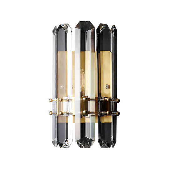 Contemporary Chrome/Gold Wall Sconce With Clear Crystal Prism - Elegant Bedside Mounted Lamp